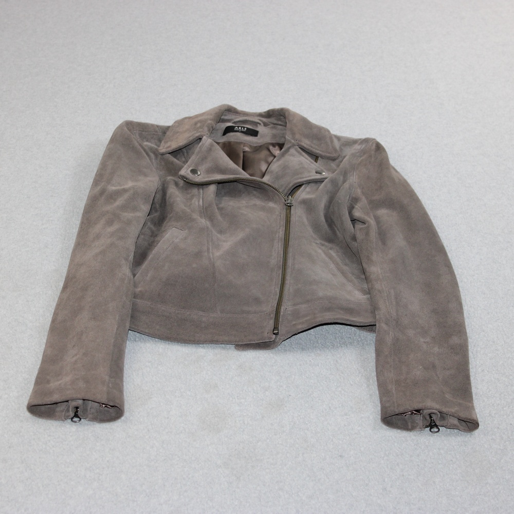 ABLE Suede Jacket Womens Small Brown Moto Biker Zip Lined Cropped Short Heritage